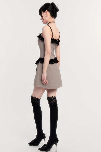 エレガントレースパッチワークドレス+ジャケット