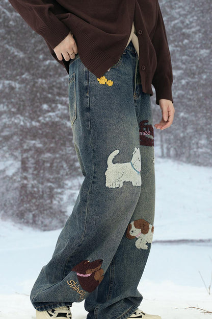 ストレートフィットエンブロイダリーデニムパンツ