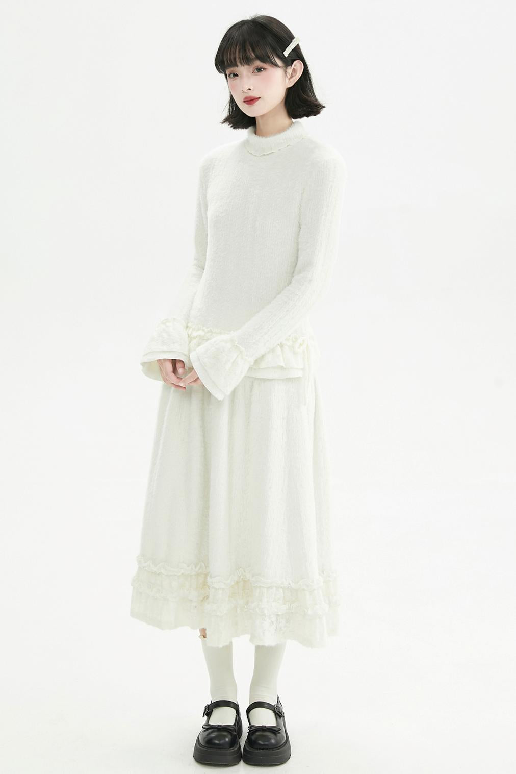 クリーミーラッフルヘムニットスカート