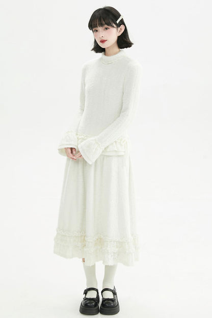 クリーミーラッフルヘムニットスカート