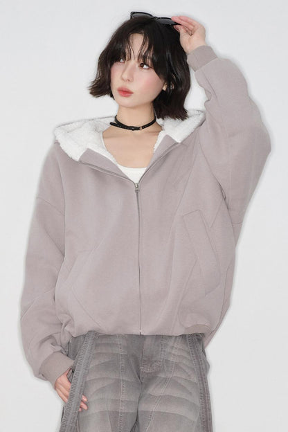 Plush lined cotton hooded jacket