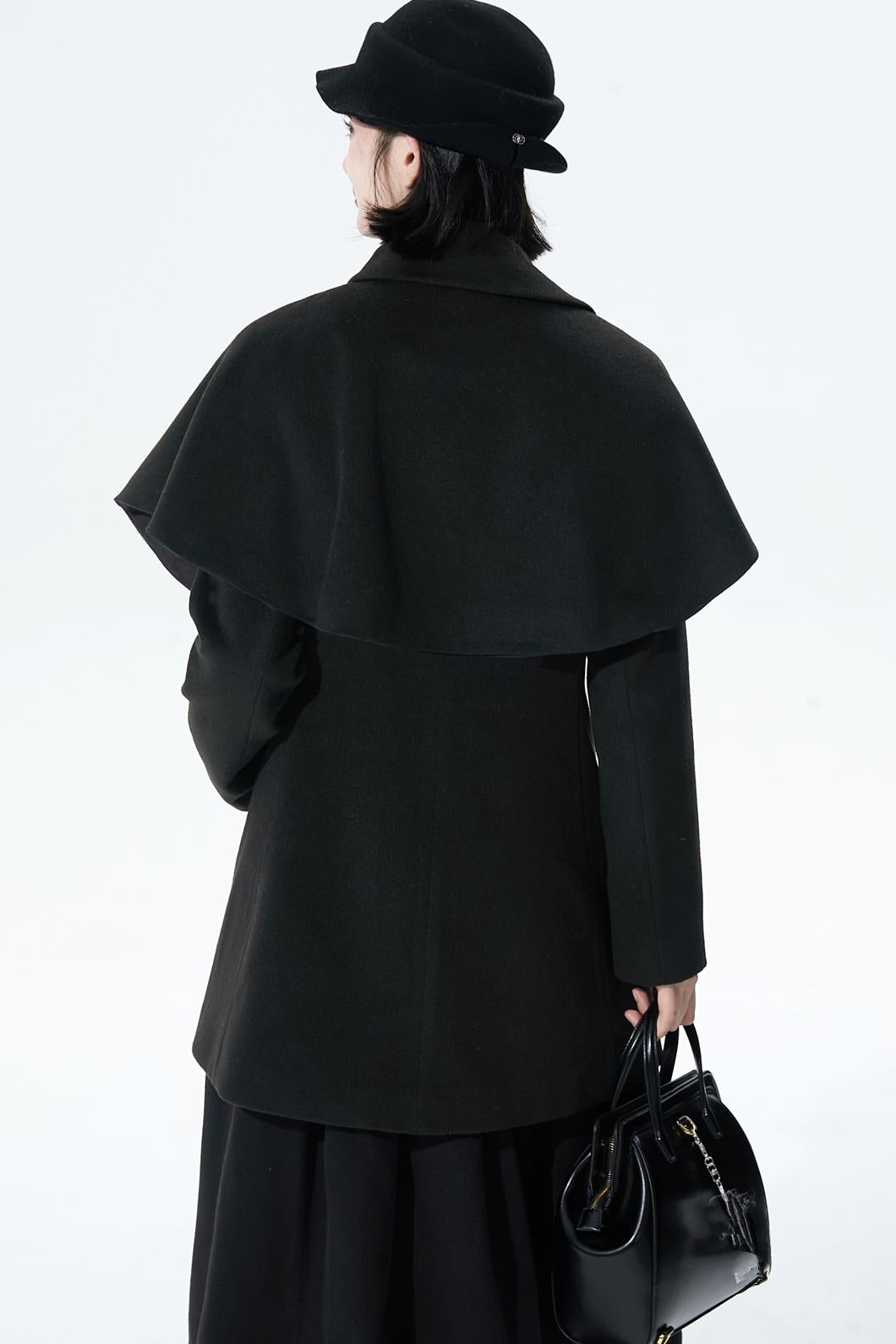 Wool-blend asymmetrical cape coat