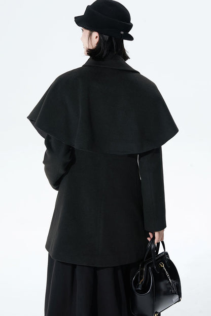 Wool-blend asymmetrical cape coat
