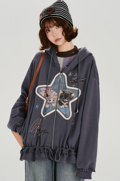 Retro Embroidery Women's Sweat Jacket