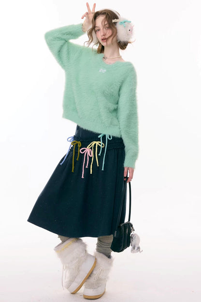 ラッフルドマルチカラーリボンスカート