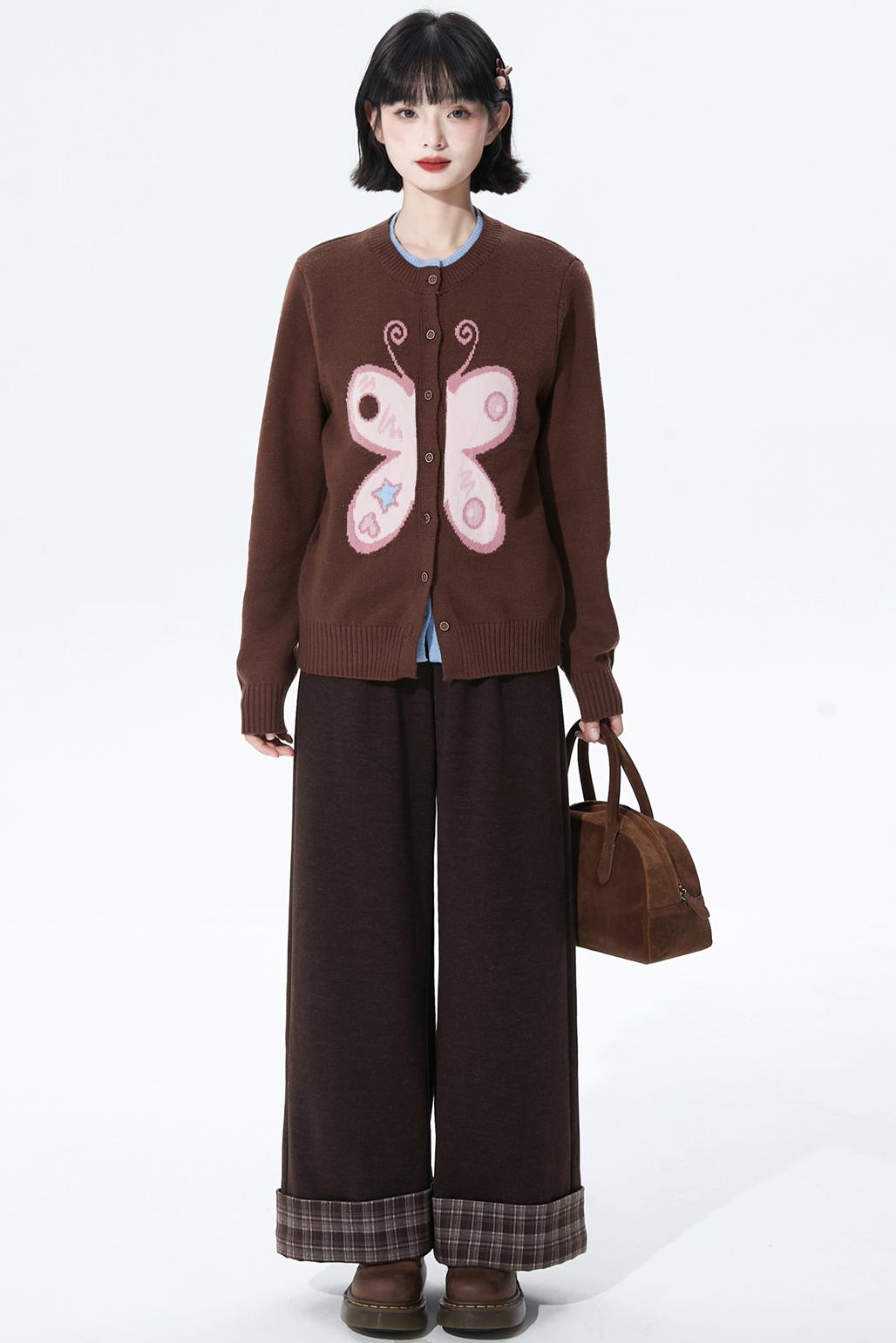 チョコレートチェックニットワイドパンツ