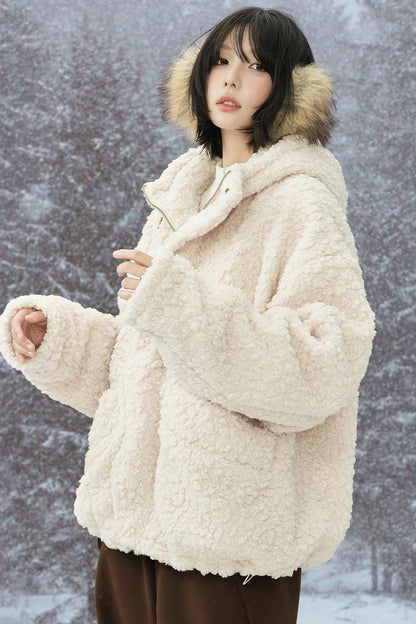 Lamb Wool Hooded Cotton Jacket