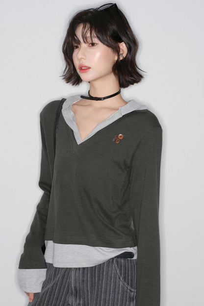 Patchwork Hooded Color Block Top