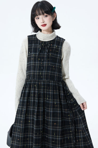 チェックパッチワークウールドレス