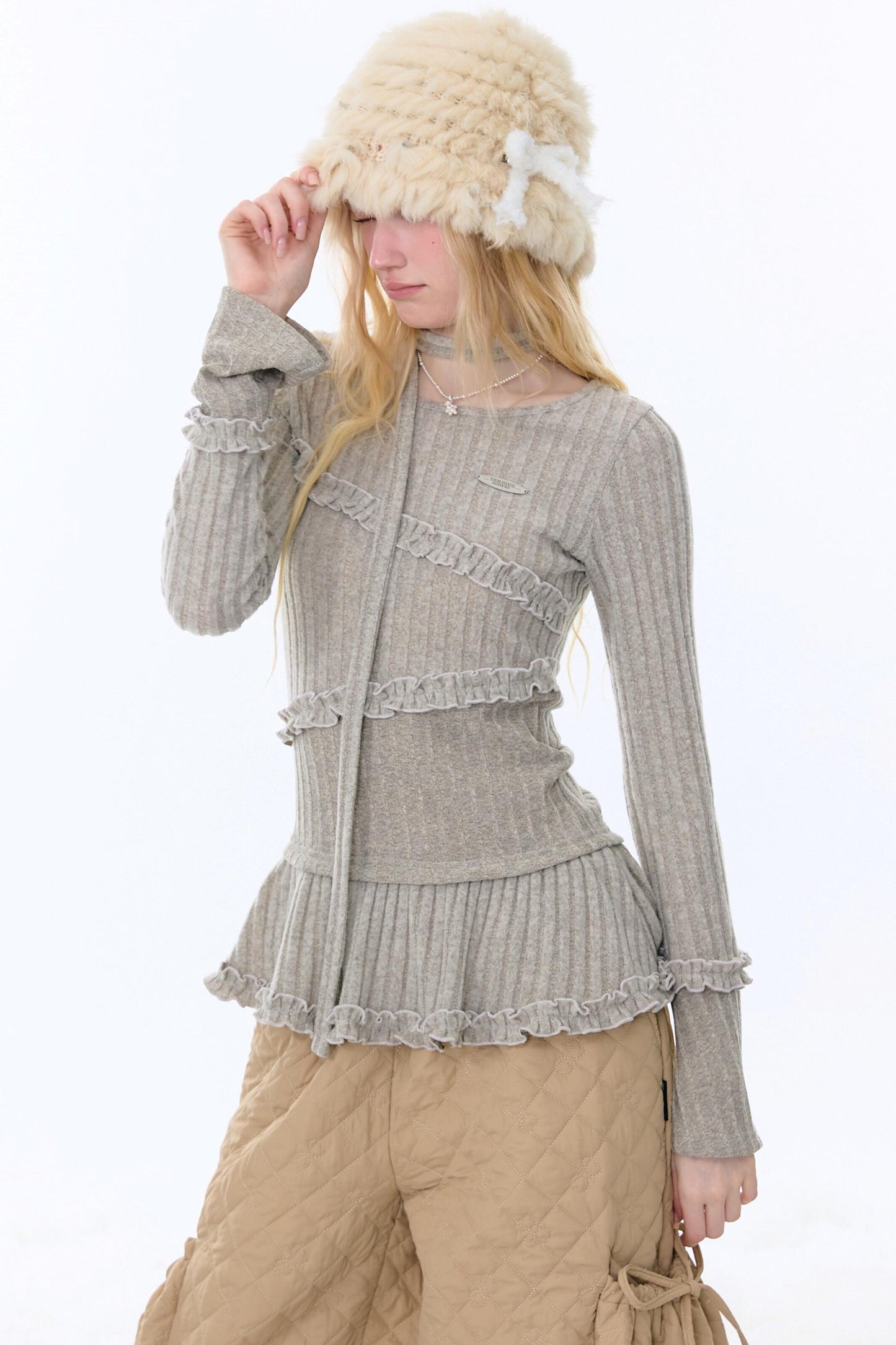 Irregular Ruffle Knit Top