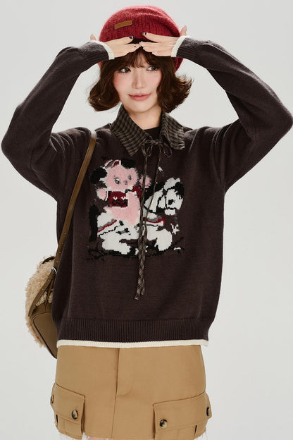 レトロジャガードソフトカラートップス