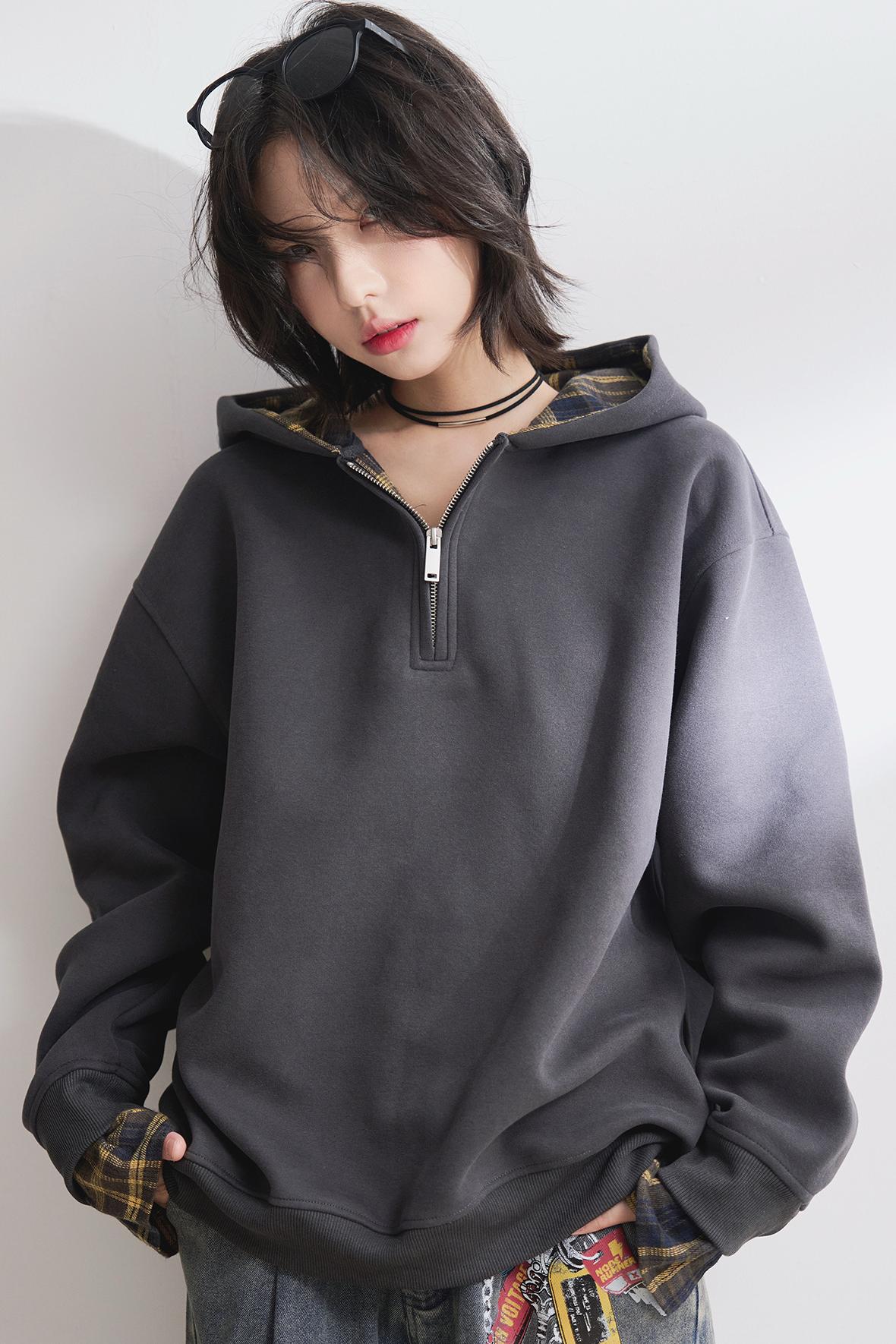 Check Stitch Hooded Sweatshirt