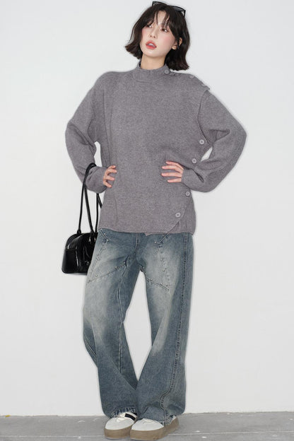 solid-collar knitted sweater