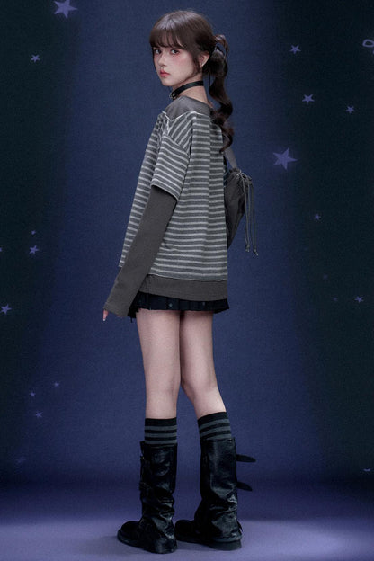 Striped Graffiti Print Top