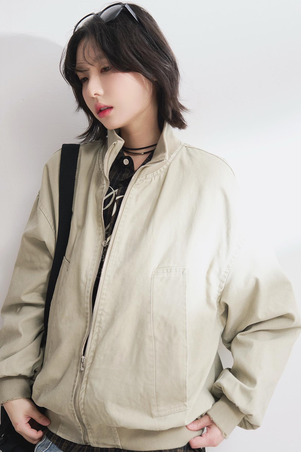 Relaxed Solid Stand Collar Jacket