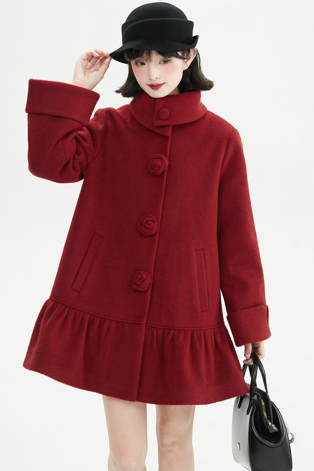 ローズラッフルウールコート