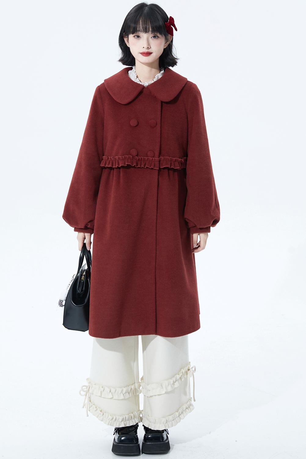 レッドラッフルウールコート