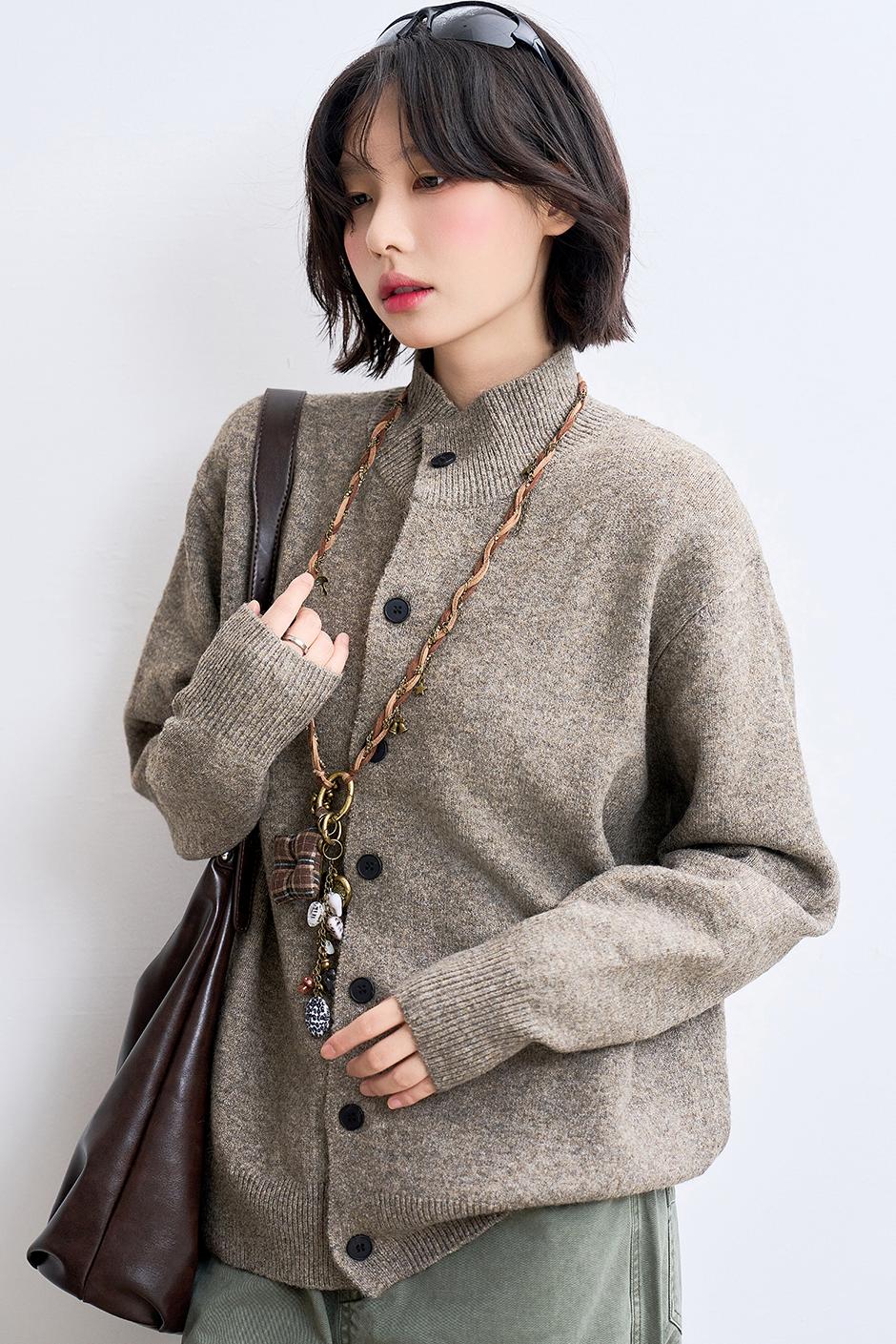 Wool-blend knit cardigan