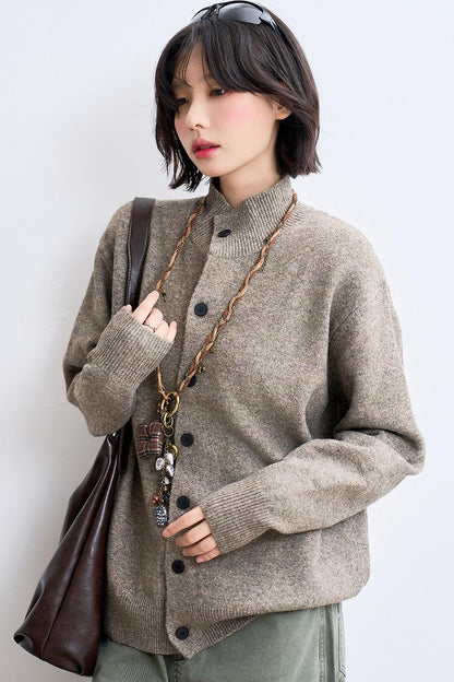 Wool-blend knit cardigan