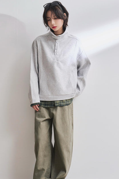 Shirt Hem Layered Style Sweatshirt