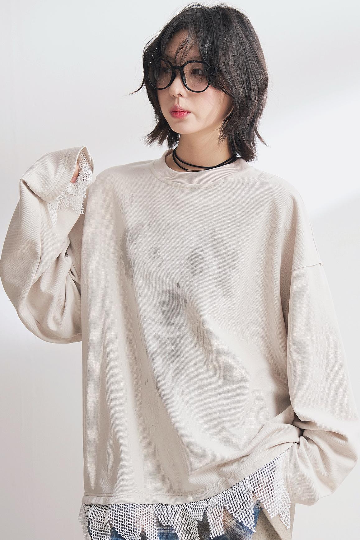 Dog Print Panel Long Sleeve T-Shirt
