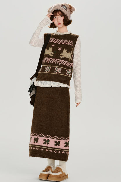 レトロフェアアイルニットベスト+スカート
