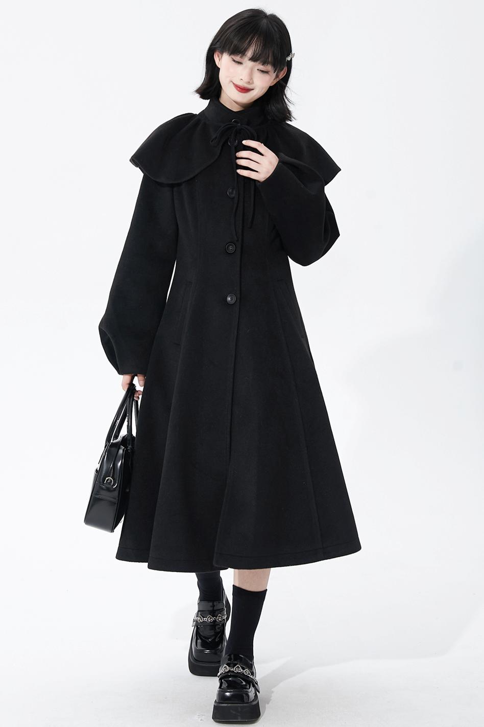 ブラックウールンショールコート