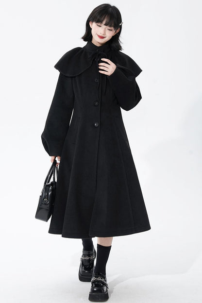 ブラックウールンショールコート