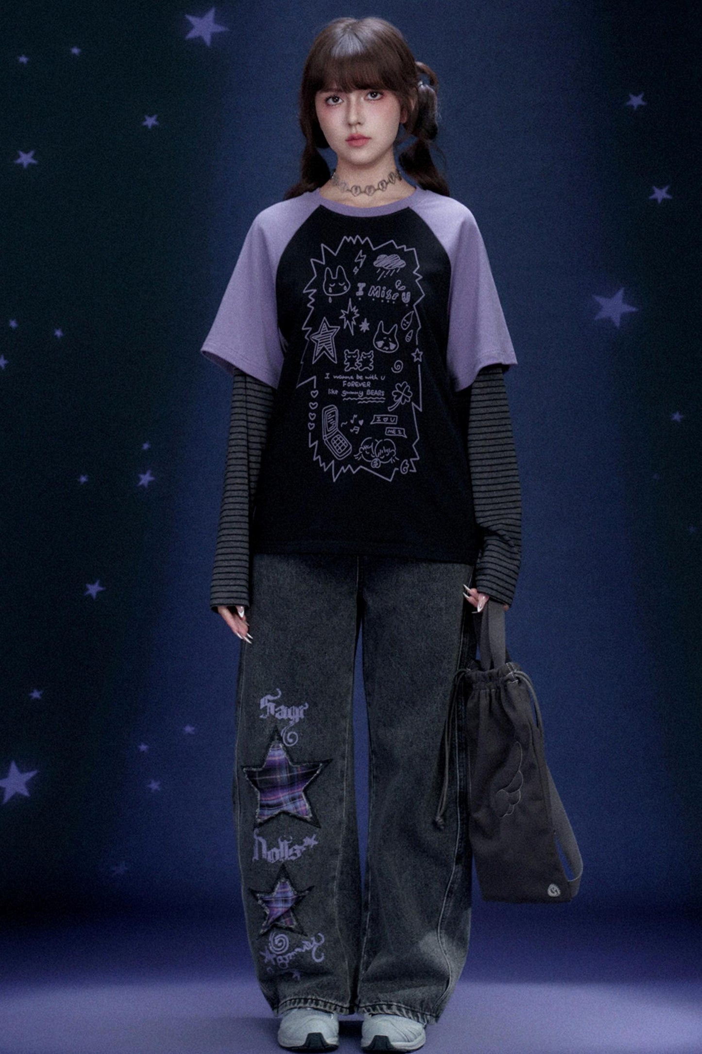 Dark Graffiti Print Top