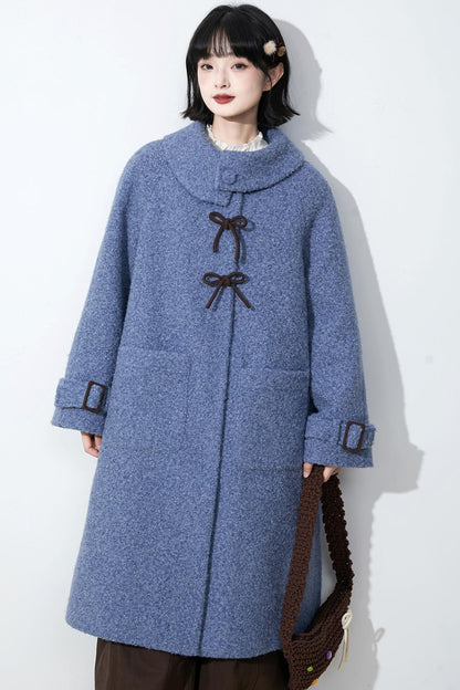 ヘイズブルーボウノットウールコート