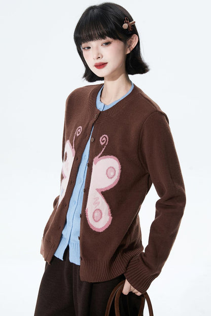 Butterfly Jacquard Knit Cardigan