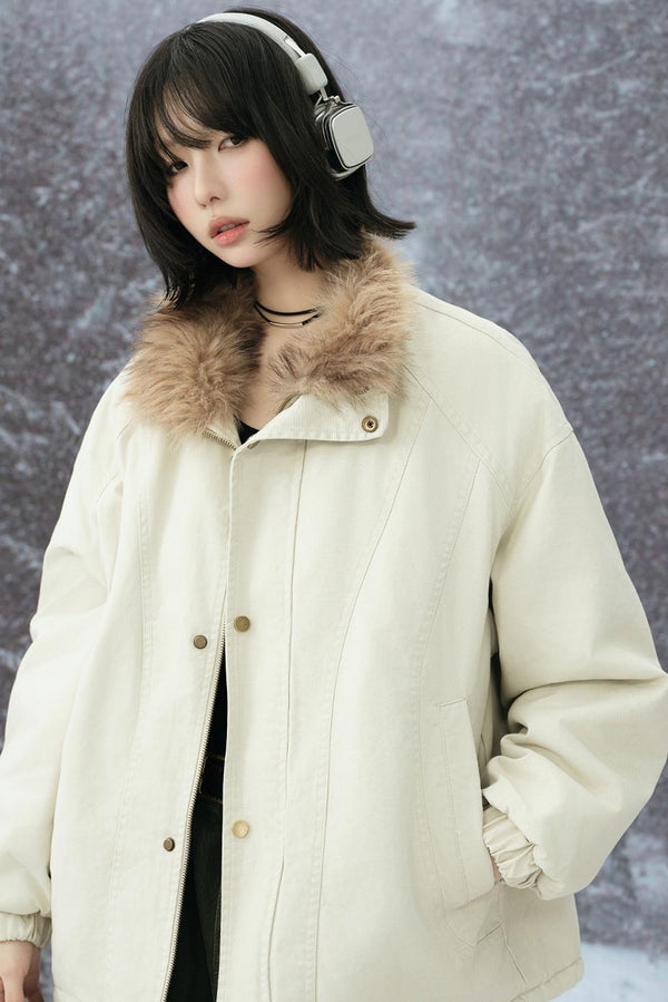 Plush stand collar cotton jacket