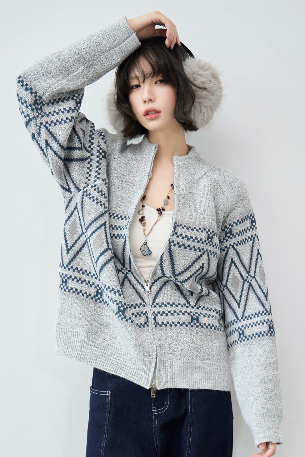 Fair Isle Argyle Knit Cardigan