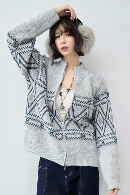 Fair Isle Argyle Knit Cardigan