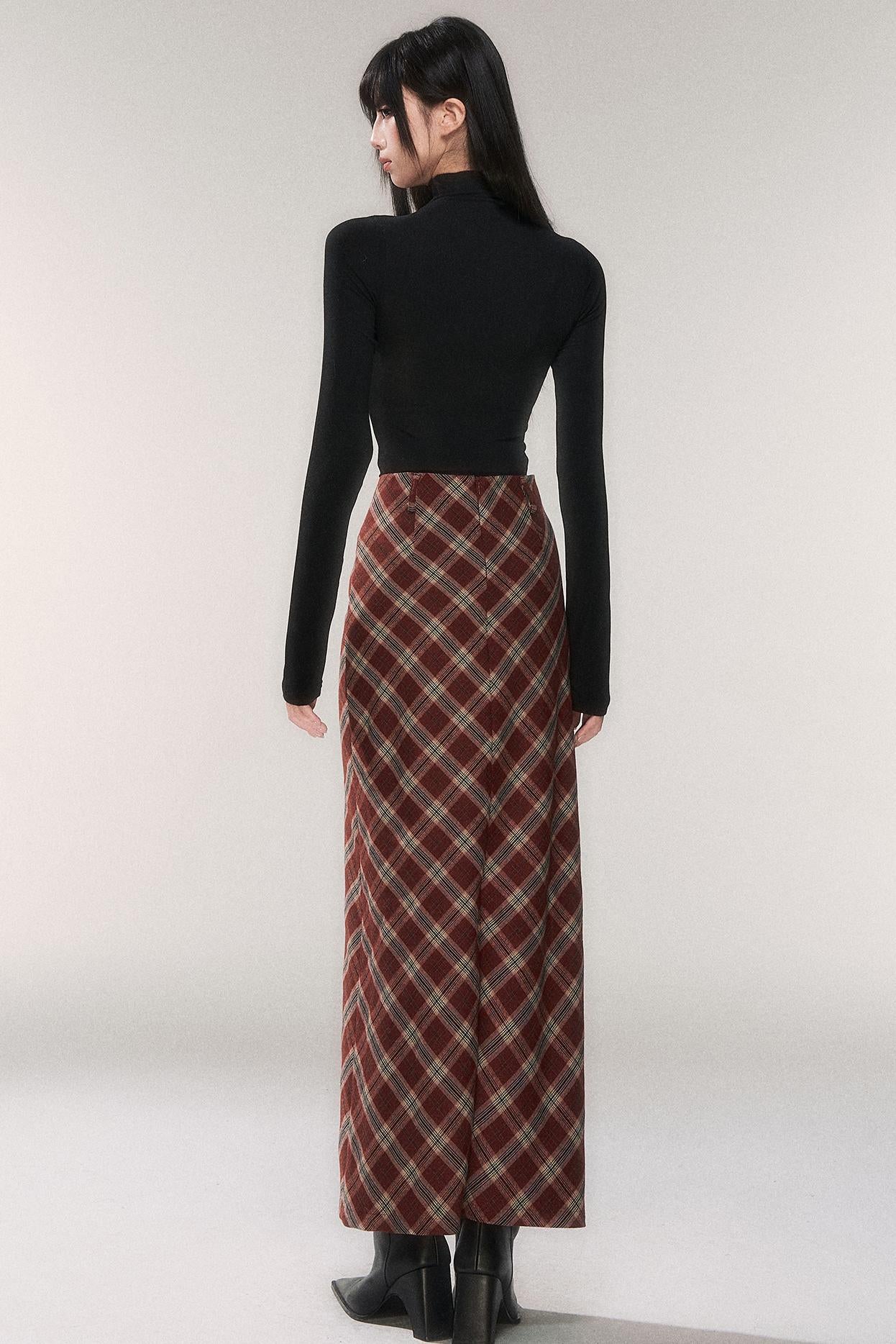 レトロレッドプラッドAラインスカート