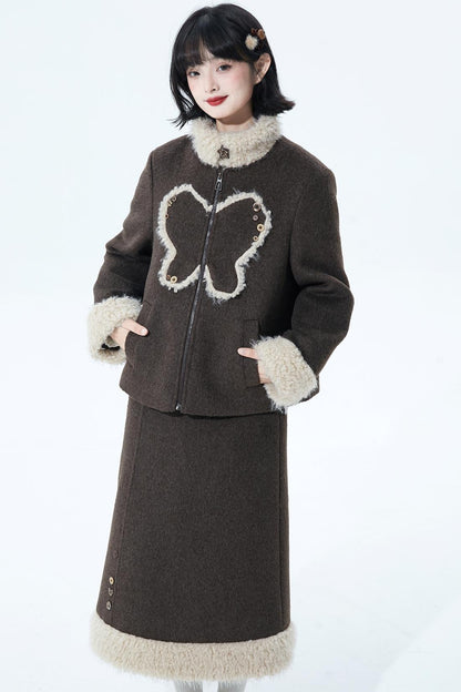 ダークブラウンファーカラーコート