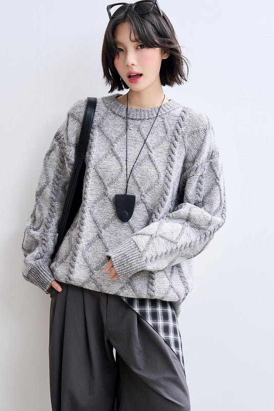 Retro Diamond Knit Sweatshirt