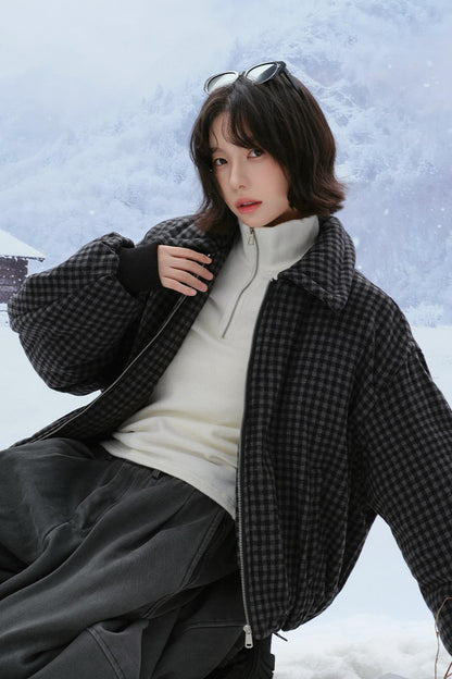 plaid lapel cotton jacket