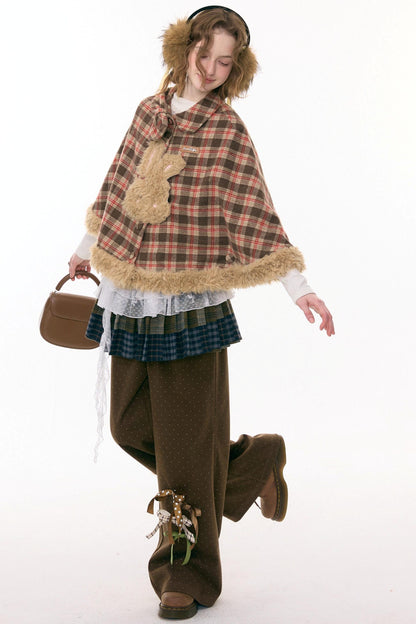 Fairy Tale Plaid Rabbit Cape Coat