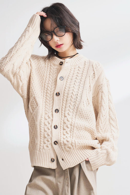 Solid twisted knit cardigan sweater