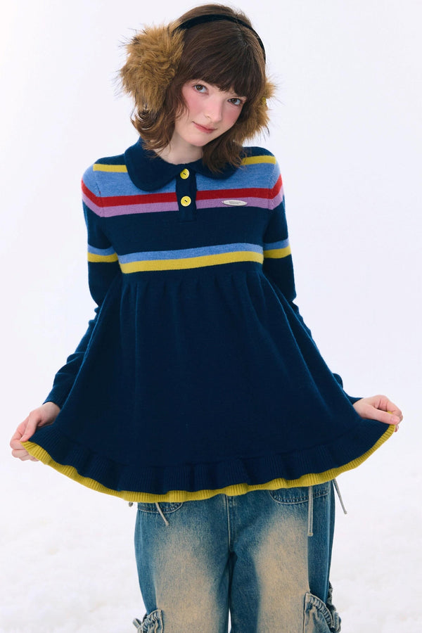 Contrast Striped Knit Sweater