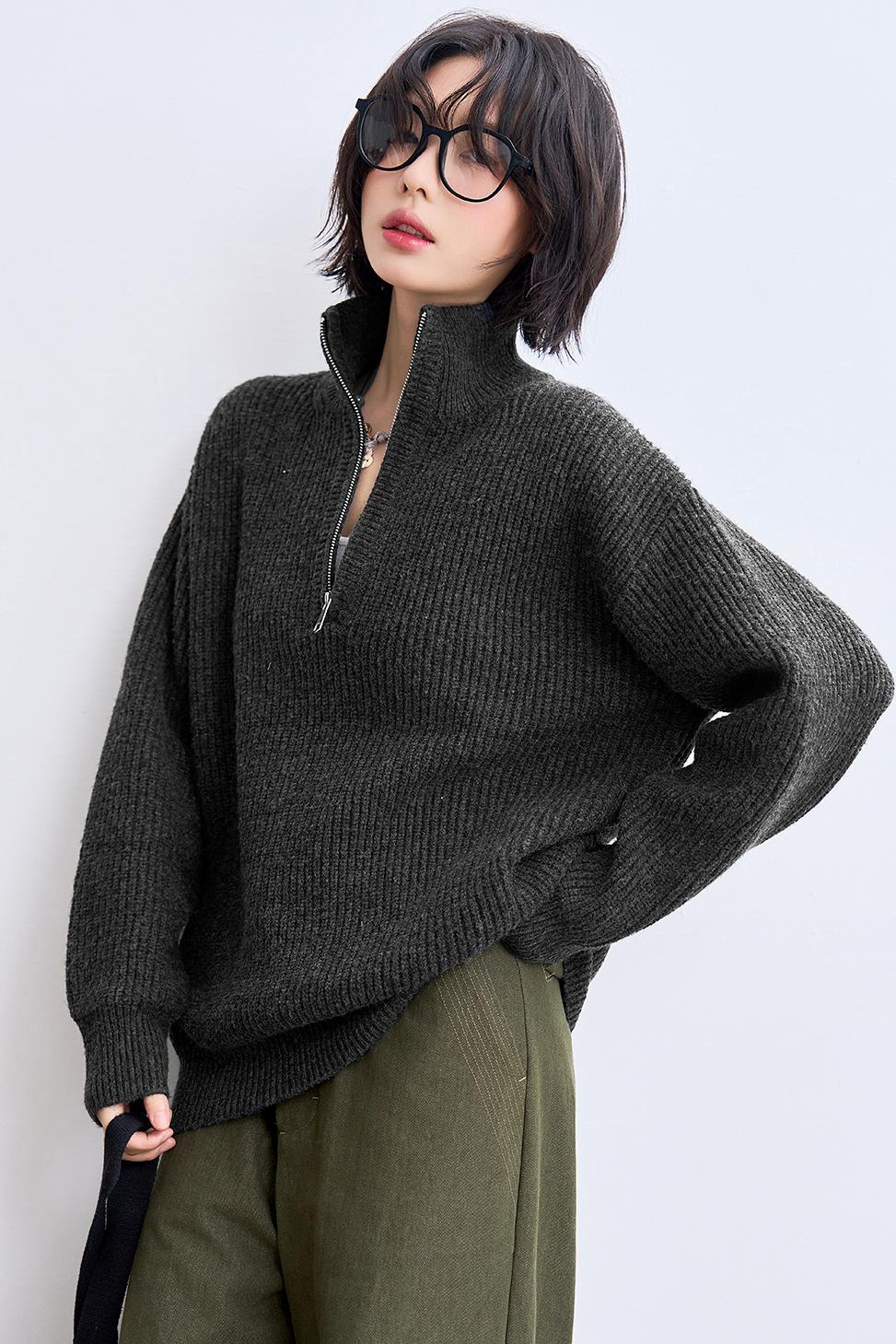 Half-zip stand collar sweatshirt