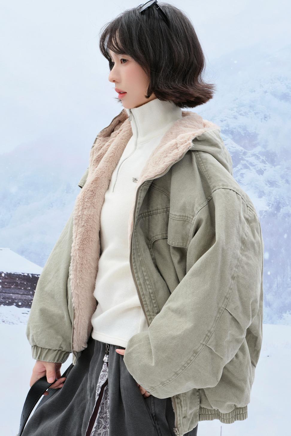 Plush Hooded Cotton Jacket