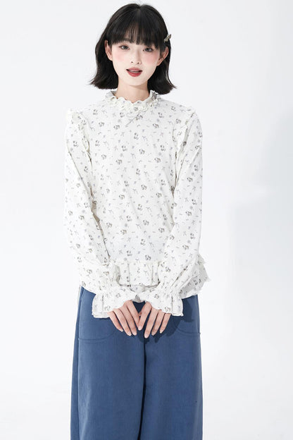 ホワイトパピーモチーフニットトップ