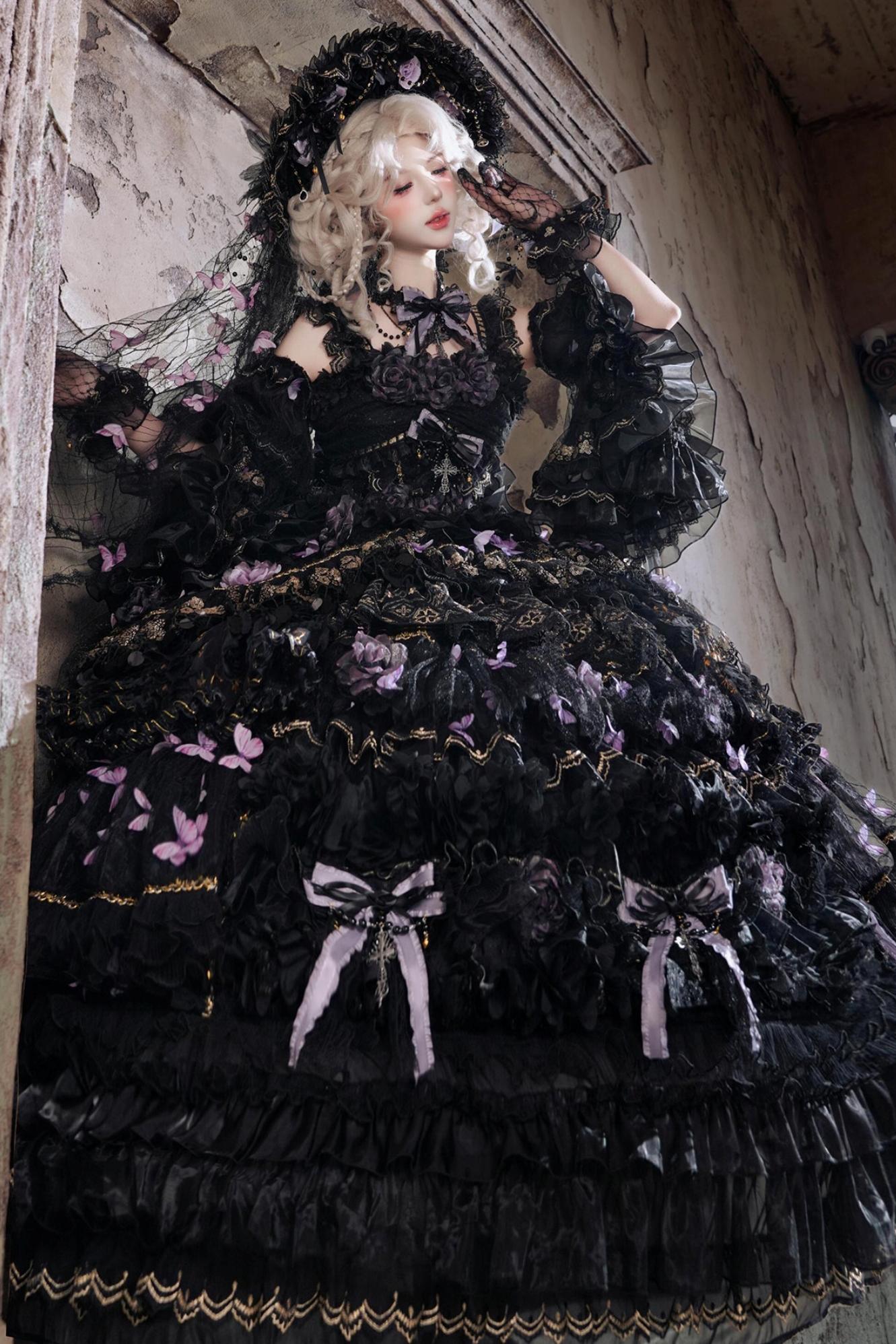 Abito lolita gotico da principessa con bara a farfalla