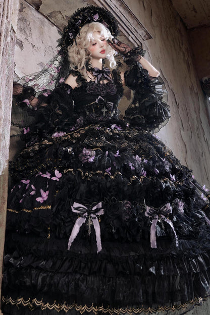 Abito lolita gotico da principessa con bara a farfalla