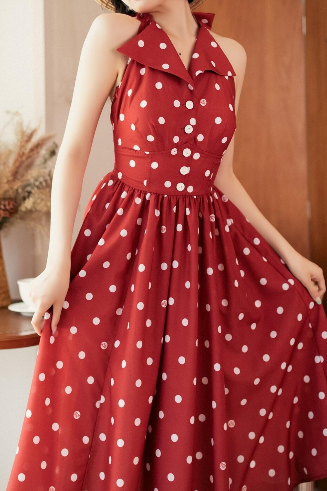Retro Elegant Halter Neck French Flare Dress