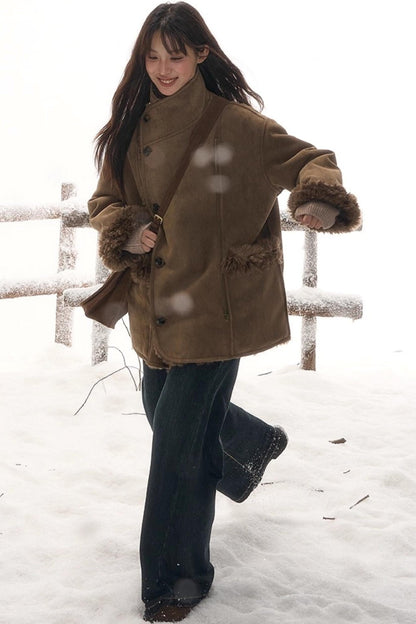 リバーシブルファースエードコート