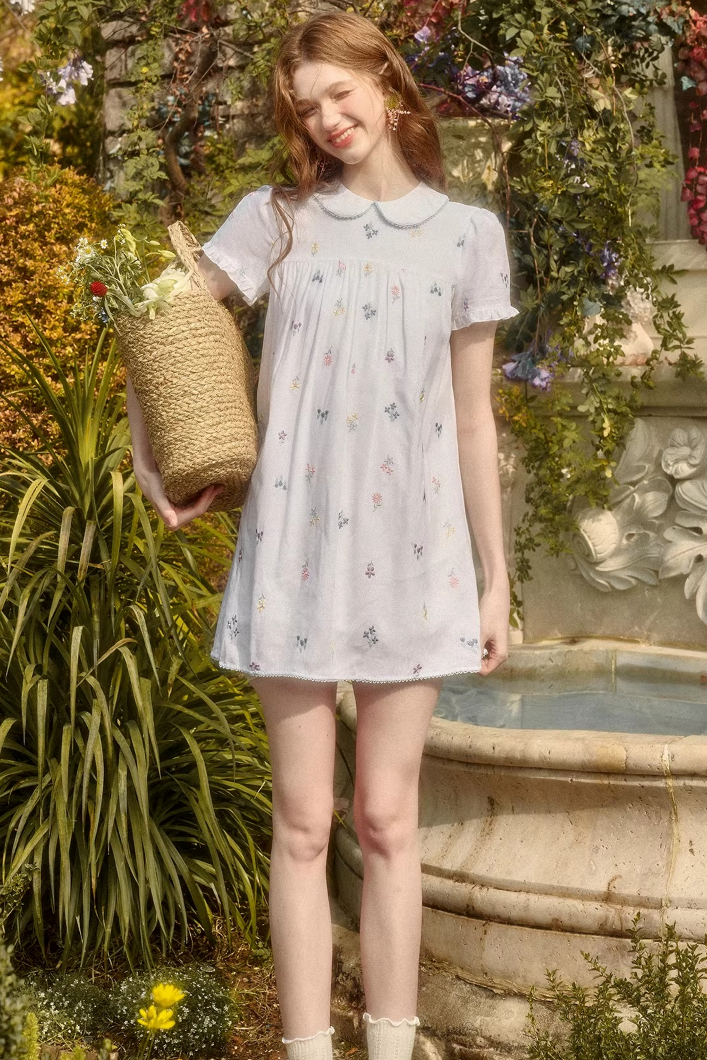 レトロフラワードレス+トップス+パンツ+カーテン+スカーフ