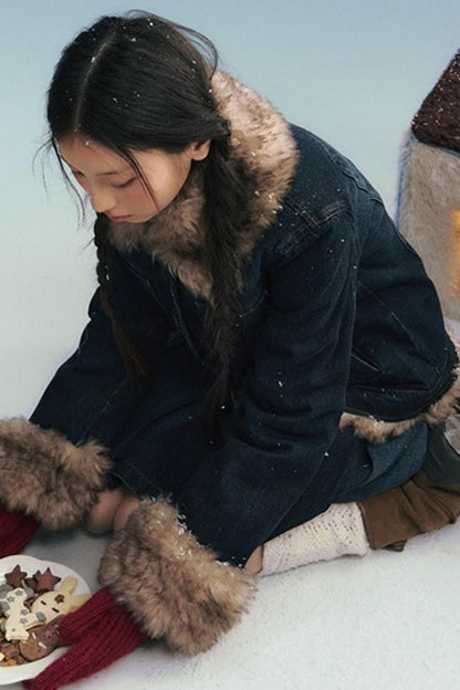 ファーカラーデニムジャケット+スカート